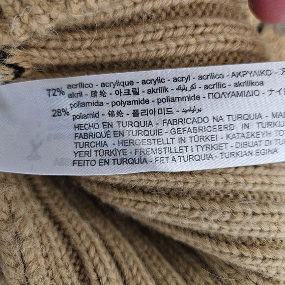 Zara Jacquard Sweater Women's Medium Tan White Gray Lamb Print Collar Neck EUC - Picture 3 of 7